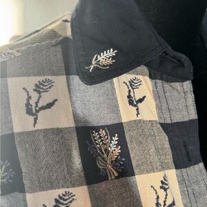 Vintage Checkered Embroidered Floral Button-Up Shirt